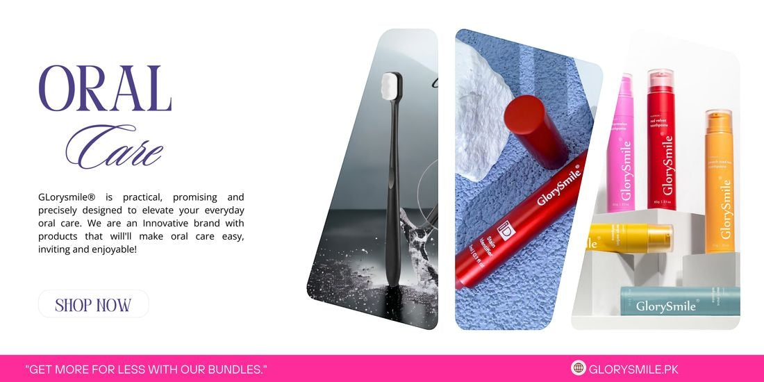 Oral care products GlorySmile branding on a white background